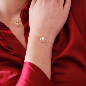 Pulseira em prata circulo com pérola