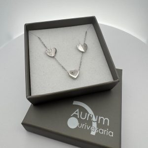 Conjunto de prata brincos e colar Coração