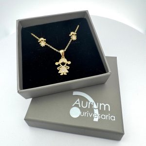 Conjunto de prata brincos e colar Menina